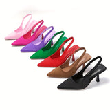 Chic Womens Slingback High Heels - Solid Color Pointed Toe Slip-On Sandals - Perfect for Evening Events - Comfortable & Stylish All-Match Design