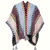 Boho Chic Knitted Shawl - Warm, Windproof, Elastic with Unique Striped Design for Casual Elegance & Adventure