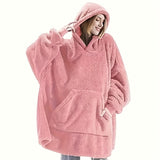 Cozy Double-Sided Fleece Hoodie Blanket - Thick, Wearable Couple's Loungewear with Pockets, Machine Washable, Black