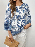 Chic Plus Size Floral Long Sleeve Top - Comfort Stretch, Versatile for Casual & Work Wear