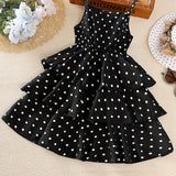 Girls Polka Dot Ruffled Sundress, Elegant Ladylike Style, Sleeveless Dress for Kids