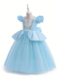 Glittering Eden Girls Princess Dress - Sparkling Tulle with Luxurious Satin Waist - Dreamy Puff Sleeves for Birthday, Pageant & Dance Events - Glamorous Ball Gown