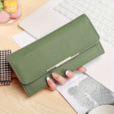 Trendy Lychee Pattern Long Wallet, Solid Color Multi-card Slots Card Holder, Perfect Purse For Daily Use