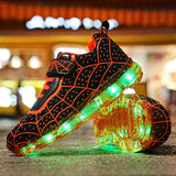 Boys & Girls LED Spider Net Sneakers - Fashionable & Cool Design, Breathable, Shock-Absorbing, All-Season Woven Skate Shoes