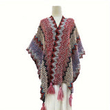 Boho Chic Knitted Shawl - Warm, Windproof, Elastic with Unique Striped Design for Casual Elegance & Adventure