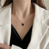 1pc Exquisite Minimalist Square Black Pendant Necklace - Chic Fashion Accessory with Alloy Material, No Mosaic, and No Plating - Perfect Party Gift for Girls and Women