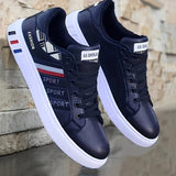 lutaotie Mens Stripe Design Lace-up Skate Shoes - Wear-Resistant PU Leather Uppers, Breathable Fabric Inner, Cloth Insole, Non-Slip PVC Sole, Round Toe Cap, Perfect for Outdoor Casual Wear in Fall, Spring, Summer, Winter