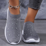 lutaotie Stylish Womens Walking Sneakers - Breathable, Lightweight, Comfortable, Stabilizing Shoes with Rhinestone Decor, Chunky Sole, and EVA Insole for All-Season Wear