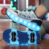 Roller Skateboard Shoes - Trendy Low Top Design with 16 Flashing Modes USB Rechargeable LED Light, Breathable Lightweight Anti Slip Retractable Wheel for Indoor Outdoor, All Seasons, Girls' Favorite