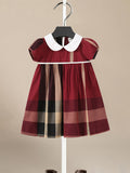 Girls Charming Plaid Dress - Crafted from Soft and Breathable Pure Cotton, Short Sleeves, Classic Lapel Design - Perfect for Warm Weather and Summer Outings