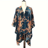 Vibrant Velvet Shawl Wrap - Soft, Warm, Windproof Kimono Cardigan for Women - Elegant Burnout Flower Print, Cozy Outerwear for Chilly Days