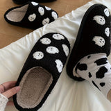 Halloween Ghost Pattern Slippers, Casual Slip On Plush Lined Shoes, Comfortable Indoor Home Slippers