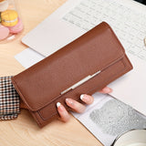 Trendy Lychee Pattern Long Wallet, Solid Color Multi-card Slots Card Holder, Perfect Purse For Daily Use