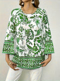 Chic Plus Size Floral Long Sleeve Top - Comfort Stretch, Versatile for Casual & Work Wear