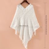 Cozy Solid Color Tassel Shawl - Fashion Scarves with Autumn Winter Wave Striped Pattern, Warm Pullover Cloak, Loose Fit, Large V-neck, Cape Poncho Style for Women - Perfect for Cold Weather