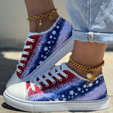 lutaotie Womens All-Season Low-Top Canvas Star Print Sneakers - Lightweight, Non-Slip, Lace-Up, Round Toe, Random Print - Perfect for Casual Walking and Independence Day Celebrations