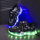 USB Rechargeable LED Light Low Top Sneakers - Breathable, Lightweight, Casual Running Shoes with Cool Design for Boys - Perfect for All Seasons and Outdoor Activities