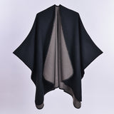 Generous Solid Color Cashmere-Feel Shawl Cape - Timeless Elegance, Ultra-Warm & Reversible - Versatile Windproof Cardigan-Style Wrap