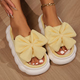 Women's Bow Linen Slippers, Breathable Contrast Color Soft Sole Platform Shoes, Comfy Indoor Floor Slippers