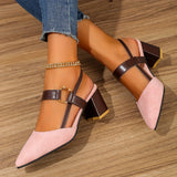 Chic Slingback Mid-Heel Sandals for Women - Pointed Toe, Solid Color, Perfect for Any Occasion