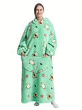 Cozy Plus Size Sloth Print Robe - Soft Womens Flannel Wearable Hooded Blanket - Comfy & Adorable Extra Long Sleepwear for All Seasons