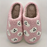 Halloween Ghost Pattern Slippers, Casual Slip On Plush Lined Shoes, Comfortable Indoor Home Slippers