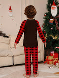 Youngsters' Cozy Christmas Pajama Set - Flame-Resistant, Cartoon Reindeer & Plaid Print, Long Sleeve Top and Pants for Boys & Girls