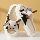 Women's Cartoon Cow Slippers Cute Animal Slide Slippers Cotton Linen Non-slip Outdoor Indoor House Slippers