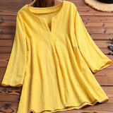 Plus Size Chic Solid Blouse with Flattering V-Neck - Effortless 3/4 Sleeve Casual Style for Spring - Curvy Womens Fashion