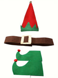 5pcs Boy's Christmas Elf Costume Set - Color Blocking Top, Pants, Hat, Belt, Shoes for Birthday, Halloween, Carnival Party, Playing, Performance