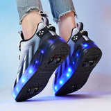 Vibrant LED Light-Up Roller Skate Shoes for Boys - Comfy Detachable Wheels, Breathable Mesh Upper, Durable Outsole, Perfect for Kids and Teens Outdoor Activities