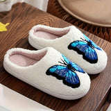 Women's Cozy Butterfly Embroidered Cotton Slippers, Casual Style Fabric Home Shoes, Plush Warm Indoor Footwear With Non-Slip Sole