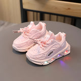 Kids' Comfy LED Light Up Chunky Sneakers - Trendy Solid Casual Shoes with Non Slip Sole and Lace Up Closure for Outdoor Fun and Play!