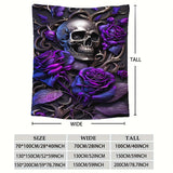 1pc Throw Blanket, Purple Rose And Skull Printed Blanket, Warm Cozy Soft Blanket For Couch Bed Sofa Car Office Camping Travelling, Valentine's Day Gift Blanket Suitable For All Seasons For Halloween