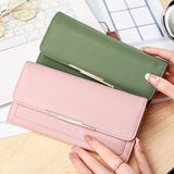 Trendy Lychee Pattern Long Wallet, Solid Color Multi-card Slots Card Holder, Perfect Purse For Daily Use