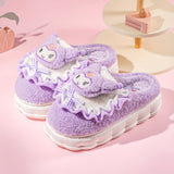 Sanrio Kuromi Plush Slippers for Girls - Cozy & Cute Cartoon Design with Soft EVA Sole, Perfect for Indoor Wear in Fall/Winter