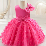 Toddler Girls Cute Princess Dress With Bow Belt Butterfly Design Mesh Dress Flutter Mesh Sleeve Tutu Dress For Party, Birthday