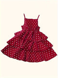 Girls Polka Dot Ruffled Sundress, Elegant Ladylike Style, Sleeveless Dress for Kids