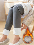 Solid Fleece Skinny Leggings, Casual High Waist Thermal Leggings For Fall & Winter, Women's Clothing