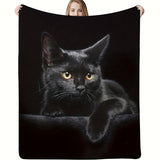 1pc Cozy Black Cat Flannel Blanket - Soft Plush Throws for Bed, Sofa, Couch, and Bedroom - Super Warm Fleece Throw Blanket for Women, Men, and Halloween Gifts