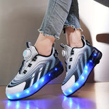 Vibrant LED Light-Up Roller Skate Shoes for Boys - Comfy Detachable Wheels, Breathable Mesh Upper, Durable Outsole, Perfect for Kids and Teens Outdoor Activities