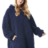 Solid Plush Hooded Robe, Warm & Comfy Wearable Blanket Robe With Pockets, Women's Sleepwear