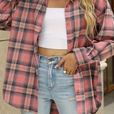 Plus Size Plaid Print Shirt - Relaxed Casual Long Sleeve Button Up with Lapel Collar and Loose Fit - Designed for Womens Plus Size Clothing Collection