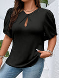 Plus Size Elegant Crew Neck Ruched Bust Blouse - Soft Slight Stretch Polyester Fabric, Classic Short Sleeve Design, Perfect for Spring and Summer - Womens Chic Shirting for Warm Weather