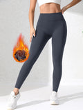 Women's Winter Warm Fleece Lined Sports Leggings, Solid Color Thermal Yoga Pants, Women's Activewear