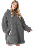 Solid Plush Hooded Robe, Warm & Comfy Wearable Blanket Robe With Pockets, Women's Sleepwear