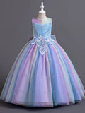 Rainbow Princess Dress for Girls - Lace, Tulle, and Flower Accents - Perfect for Wedding, Pageant, Runway, Piano Performance, and Special Occasions