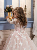 Teen Flower Girl Maxi Lace Ball Gown - Semi-Sheer, Contrasting Floral Pattern, Woven Polyester, Skinny Fit, Non-Stretch, Perfect for Party Role-playing and Host Performance in Fall/Winter Seasons