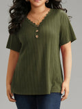 Plus Size Lace Blouse - Delicate Lace Trim, Flattering V-Neck, Short Sleeves, Relaxed Casual Style - Perfect for Spring, Womens Plus Size Clothing