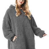 Solid Plush Hooded Robe, Warm & Comfy Wearable Blanket Robe With Pockets, Women's Sleepwear